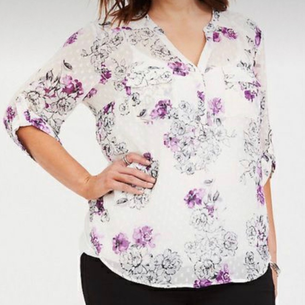 NWT Harper white floral clip dot blouse